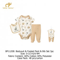 Bebe Favour Baby Bodysuit & Footed Pant & Bib Set (3\'s/Pack) BP11208