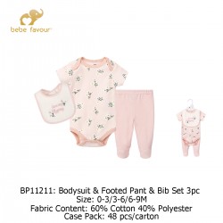 Bebe Favour Baby Bodysuit & Footed Pant & Bib Set (3\'s/Pack) BP11211
