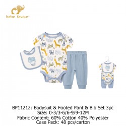 Bebe Favour Baby Bodysuit & Footed Pant & Bib Set (3\'s/Pack) BP11212