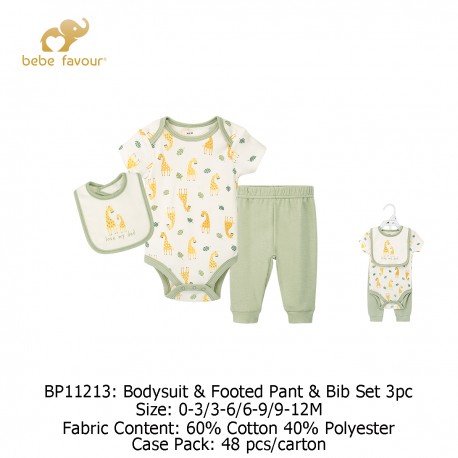 Bebe Favour Baby Bodysuit & Footed Pant & Bib Set (3\'s/Pack) BP11213