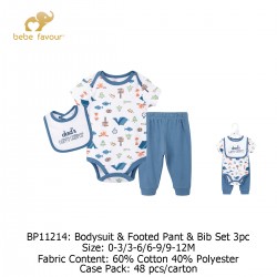 Bebe Favour Baby Bodysuit & Footed Pant & Bib Set (3\'s/Pack) BP11214