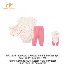 Bebe Favour Baby Bodysuit & Footed Pant & Bib Set (3\'s/Pack) BP11216