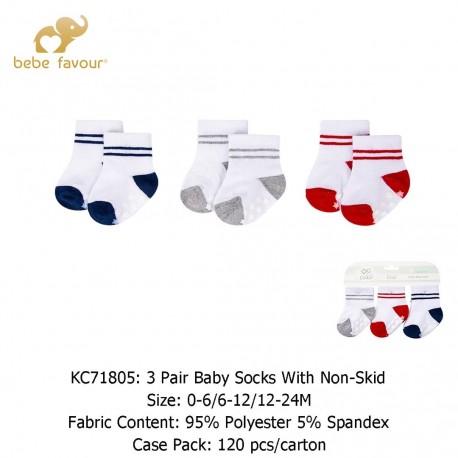 Bebe Favour 3 Pair Baby Socks With Non-Skid KC71805