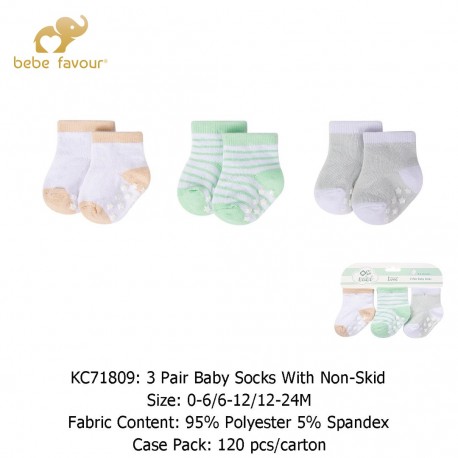 Bebe Favour 3 Pair Baby Socks With Non-Skid KC71809