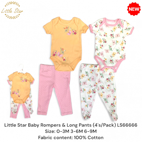 Little Star Baby Rompers & Long Pants (4's/Pack) LS66666