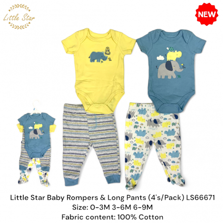 Little Star Baby Rompers & Long Pants (4's/Pack) LS66671