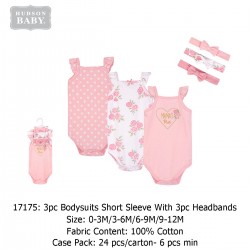 Hudson Baby 3Pcs Bodysuits Short Sleeve With 3Pcs Headbands 17175