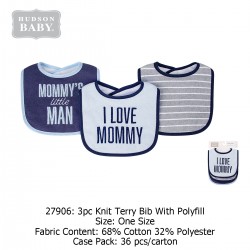 Hudson Baby 3Pc Knit Terry Bib With Polyfill 27906