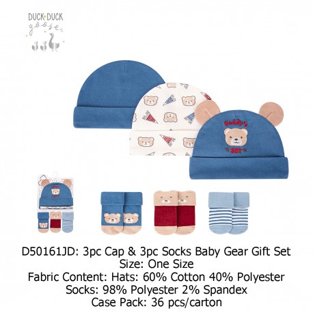 Duck Duck Goose 3Pc Caps & 3Pc Socks Baby Gear Gift Set D50161JD