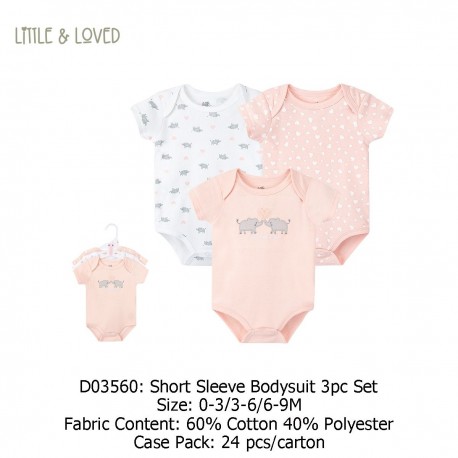Little & Loved Short Sleeves Bodysuit 3Pc Set D03561/D03563/D03564/D03565/D03566/D03581/D03584/D03560