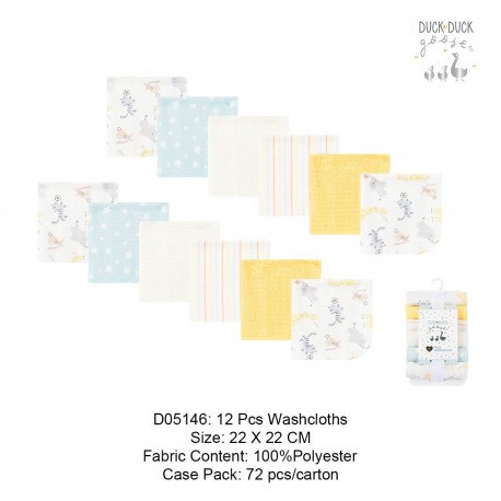 Duck Duck Goose 12Pcs Washcloths D05146/D05147/D05148/D05151/D05152/D05094/D05139/D05141/D05143/D05155/D05100