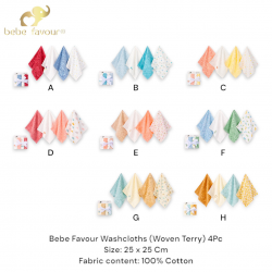 Bebe Favour 4 Pc Washcloths (Woven Terry) BP61200/BP61201/BP61203/BP61204/BP61205/BP61206/BP61208/BP61202