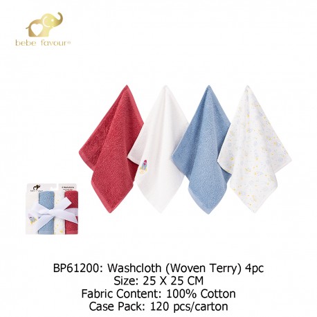 Bebe Favour 4 Pc Washcloths (Woven Terry) BP61200/BP61201/BP61203/BP61204/BP61205/BP61206/BP61208/BP61202