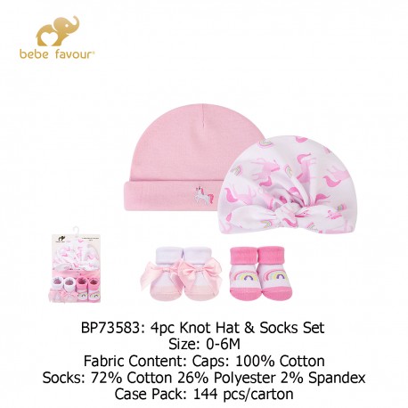 Bebe Favour 4Pc Knot Hat & Socks Set BP73582/BP73583/BP73584