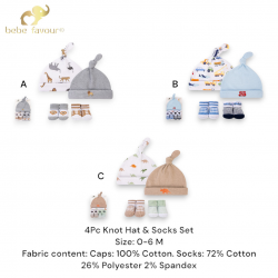 Bebe Favour 4Pc Knot Hat & Socks Set BP73585/BP73586/BP73587