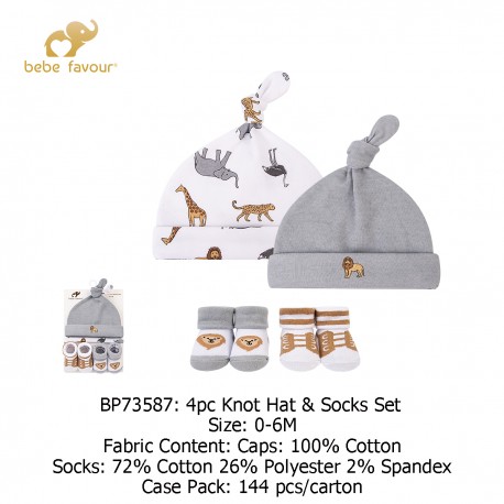 Bebe Favour 4Pc Knot Hat & Socks Set BP73585/BP73586/BP73587