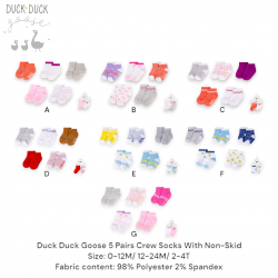 Duck Duck Goose 5 Pairs Crew Socks With No-Skid D56731/D56732/D56741/D56742/D56752/D56761/D56762