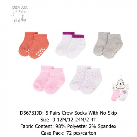 Duck Duck Goose 5 Pairs Crew Socks With No-Skid D56731/D56732/D56741/D56742/D56752/D56761/D56762