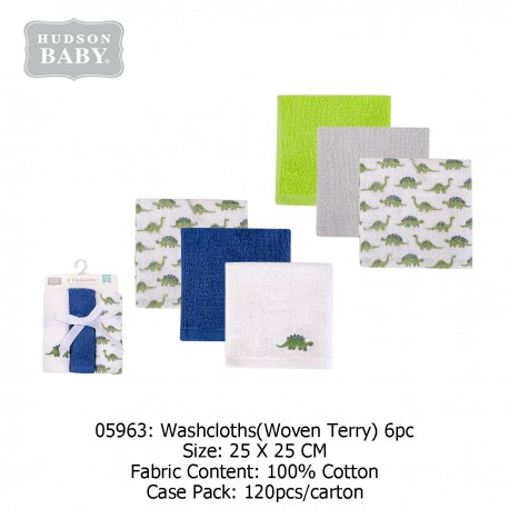 Hudson Baby 6Pc Washcloths (Woven Terry)