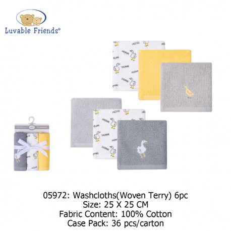 Luvable Friends 6 Pc Washcloths (Woven Terry) 05972/05973