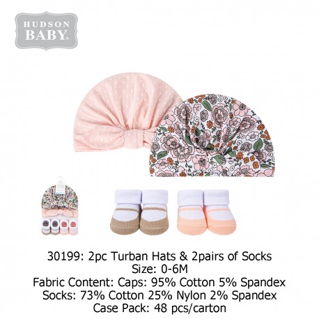 Hudson Baby 2 Pc Turban Hats & 2 Pairs of Socks 30199/30204/30205/30206