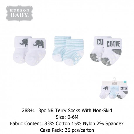 Hudson Baby 3Pc NB Terry Socks With Non-Skid