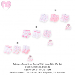 Princess Rose Screw Socks With Non-Skid 3Pc