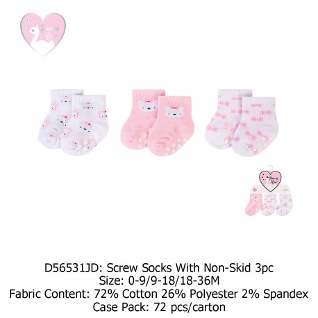Princess Rose Screw Socks With Non-Skid 3Pc