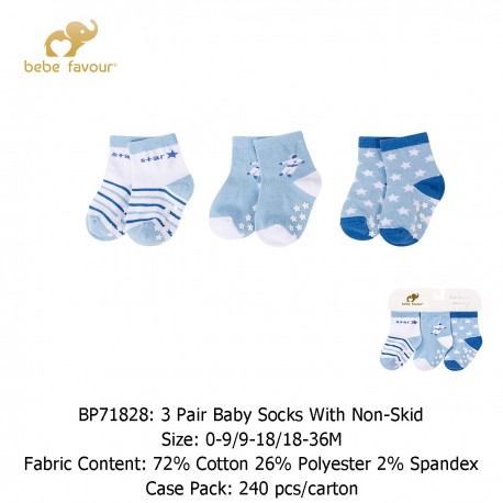 Bebe Favour 3 Pair Baby Socks With Non-Skid