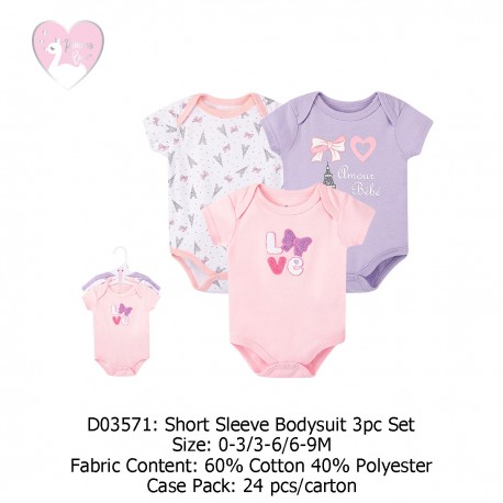 Princess Rose Short Sleeve Bodysuit 3Pc Set