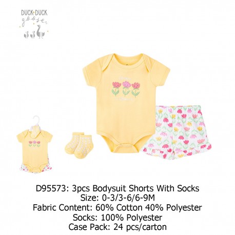 Duck Duck Goose 3Pcs Bodysuit Short With Socks D95573, D95574, D95575, D99577,