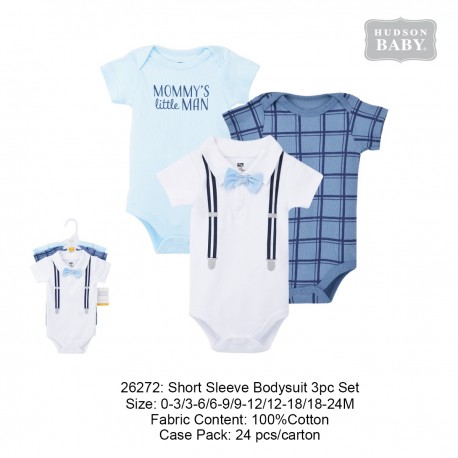 Hudson Baby Short Sleeve Bodysuit 3Pc Set