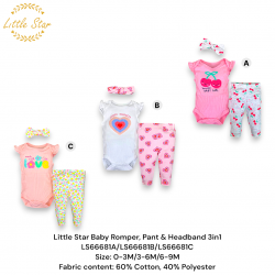 Little Star Baby Rompers, Pant & Headband 3in1 LS66681A/LS66681B/LS66681C