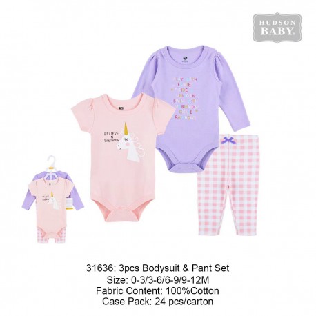 Hudson Baby 3Pc Bodysuit & Pant Set 31636/55664/71691