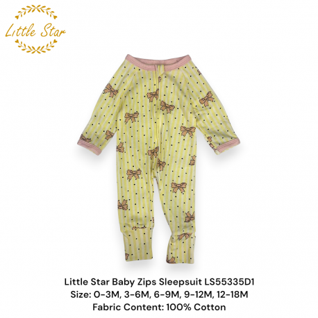 Little Star Baby Zip Sleepsuit LS55335D1, LS55335E1, LS55335F1, LS55335G1, LS55335H1,