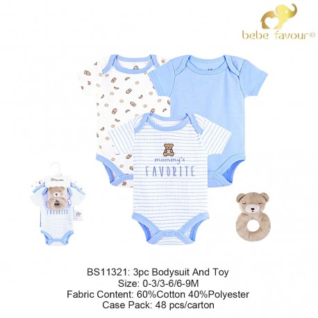 Bebe Favour 3Pc Bodysuit & Toy BS11321, BS11322, BS11323, BS11324, BS11325