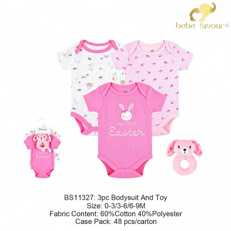 Bebe Favour 3Pc Bodysuit & Toy BS11327, BS11328, BS11329, BS11330, BS11331
