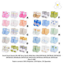 Duck Duck Goose 3Pc NB Terry Socks With Non-Skid D97141JD, D97191JD, D97192JD, D97261JD, D97262JD, D97272JD, D97372JD,