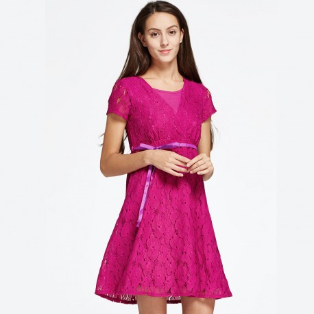 Mamaway Lace Cross-over Maternity & Nursing Dress (Pink)