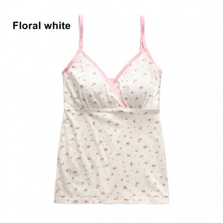 Nursing Spaghetti Paded with bra strap adjustable ( Floral White)