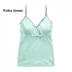 Nursing Spaghetti Paded with bra strap adjustable (Polka Green)