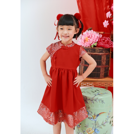 kiwiPadi CNY Flare Dress Matching With Cloud Jacquard For Babies And Kids
