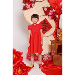 kiwiPadi CNY Flare Dress Matching With Korea Cotton Lace For Babies And Kids