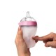 Comotomo Natural Feel Anti-Bacterial Heat Resistance Silicon Baby Bottle 250ml Twin Pack (Pink) & Silicon Teether (Blue)