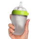 Comotomo Natural Feel Anti-Bacterial Heat Resistance Silicon Baby Bottle Set (Green) & Silicon Teether Set (Orange)