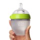 Comotomo Natural Feel Anti-Bacterial Heat Resistance Silicon Baby Bottle 150ml Twin Pack (Green) & Silicon Teether (Blue)