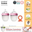 Comotomo Natural Feel Anti-Bacterial Heat Resistance Silicon Baby Bottle 150ml Twin Pack (Pink) & Silicone Teether (Orange)