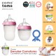 Comotomo Natural Feel Anti-Bacterial Heat Resistance Silicon Baby Bottle Set (Pink) & Silicon Teether Set (Blue)