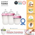 Comotomo Natural Feel Anti-Bacterial Heat Resistance Silicon Baby Bottle Set (Pink) & Silicone Teether (Blue)