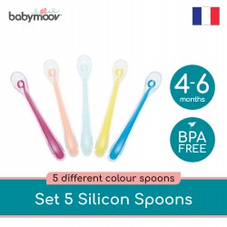 Babymoov 1st Age Silicone Baby Spoon- Set of 5 (Multi Colour)